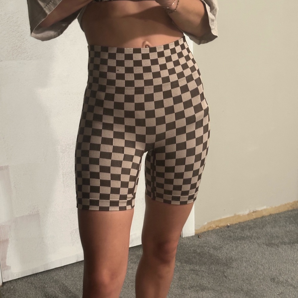 Cotton On Black and Tan Checkered Bike Shorts